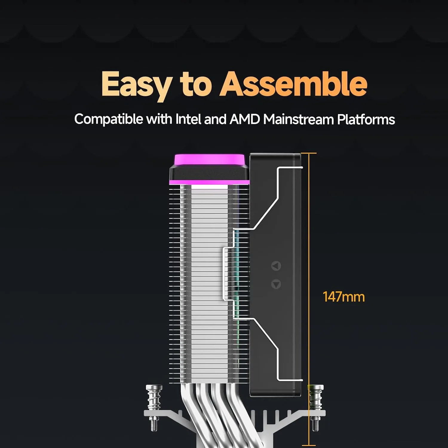 Delta A40 SE BK ARGB Air CPU Cooler,Flexible Lighting Connection Options