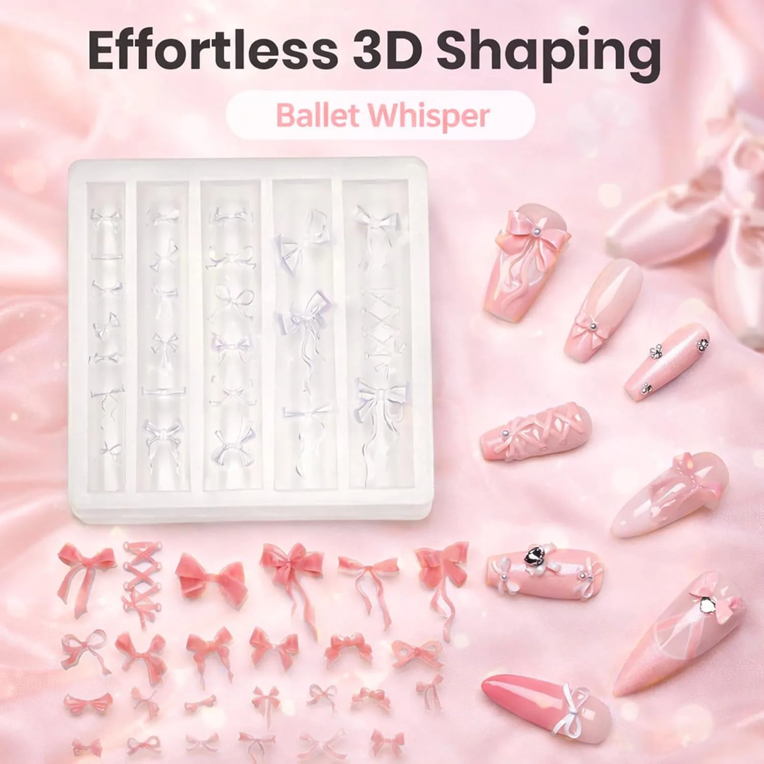 Beetles 3D Gel Nail Art with 3D Mold, 5 in 1 Pink Solid Builder Nail Gel