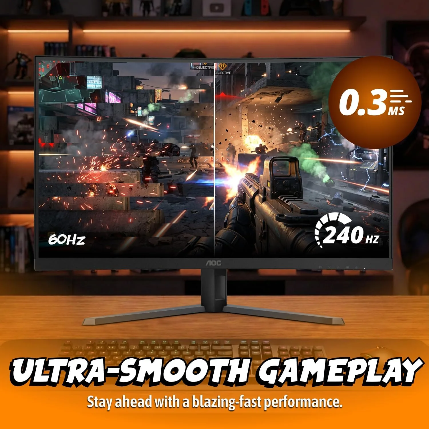 AOC 32 Inch Curved Gaming Monitor FHD 260Hz Overclocked VA 0.3ms, C32G42ZE