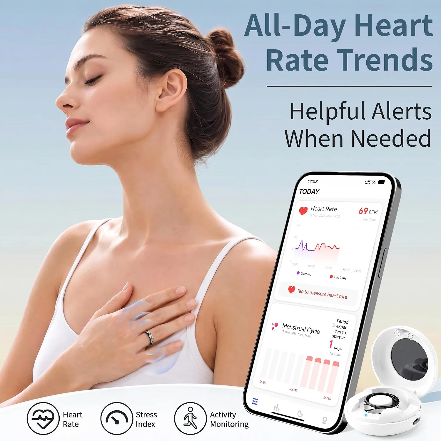 Smart Ring, Fitness Ring, Health Tracker, Sleep HRV, No Subscription