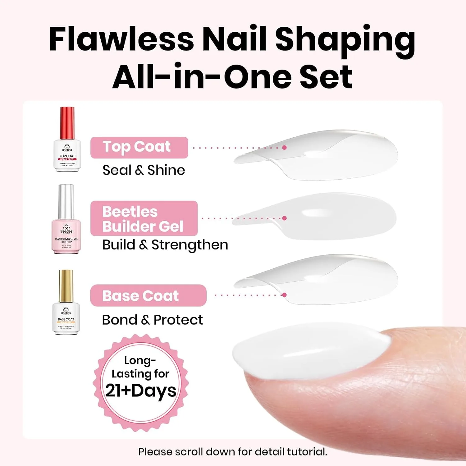 Beetles Milky White Builder Gel Nail Kit with Base and Top Coat HEMA-Free