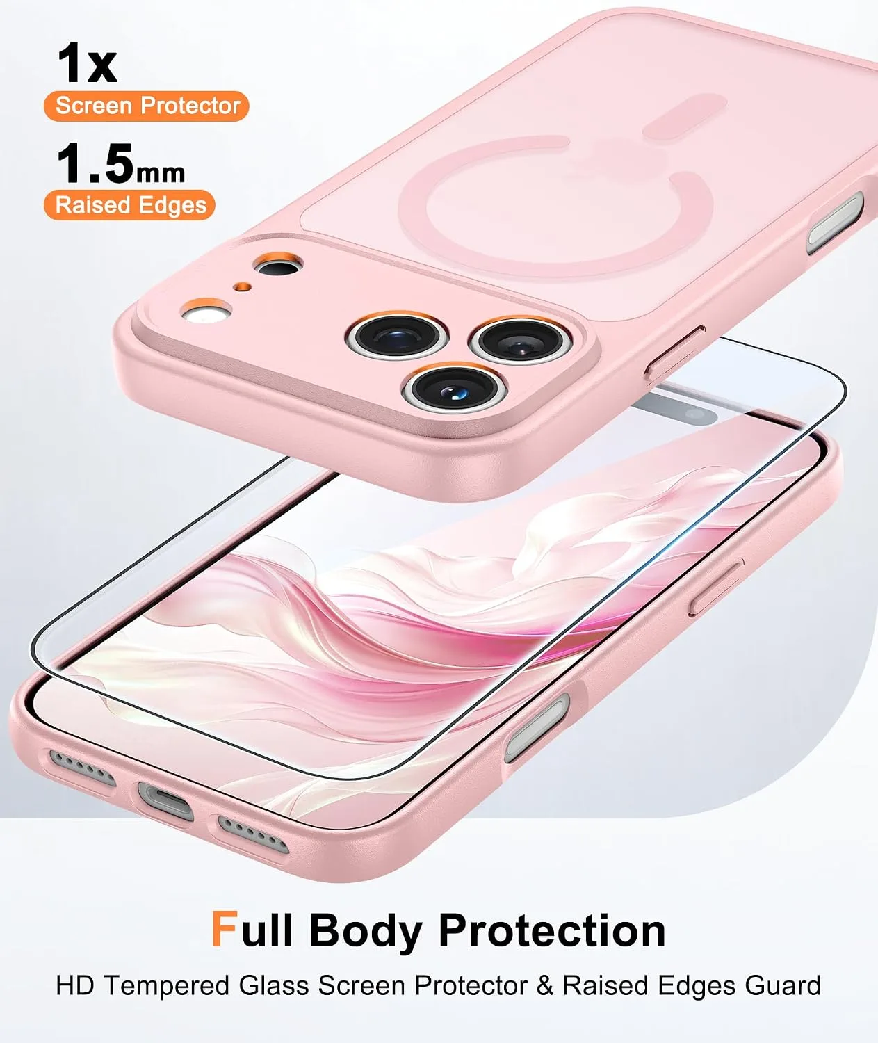 FNTCASE for iPhone 18 Pro Max / 17 Pro Max Case Fit for MagSafe Light Pink