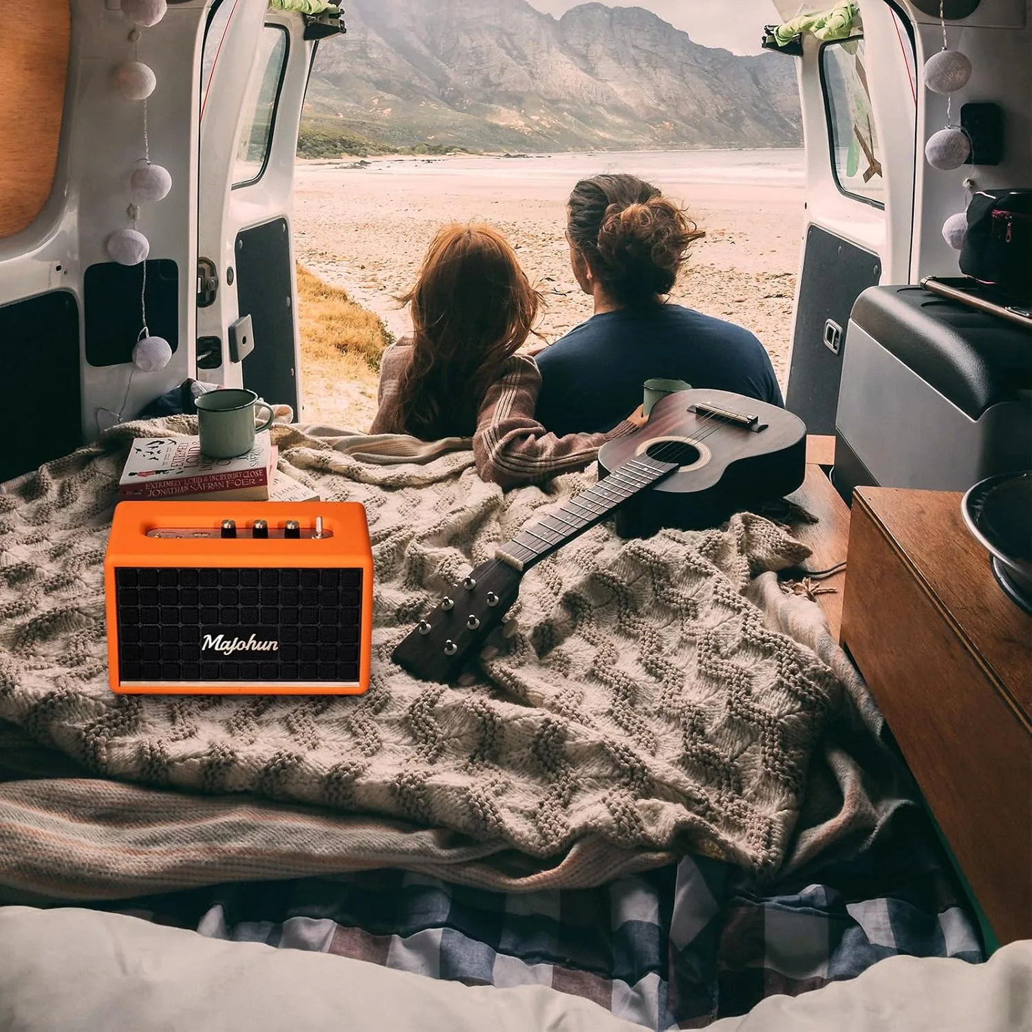 100W Peak Wood Bluetooth 5.4 Speaker, Vintage TWS Stereo (Orange) | Retro style with bass & treble control, AUX & USB input; multiple modes, clear sound ideal for home, room, office, party use.