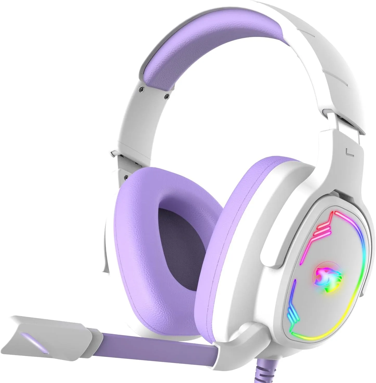 Jimonyer Gaming Headset for PS5 PS4 PC Xbox Series X|S Switch, 7.1 Stereo Surround Sound Over Ear Headphones with Noise Canceling Mic, RGB LED Light, Soft Memory Earmuffs for Gaming or Work, Purple