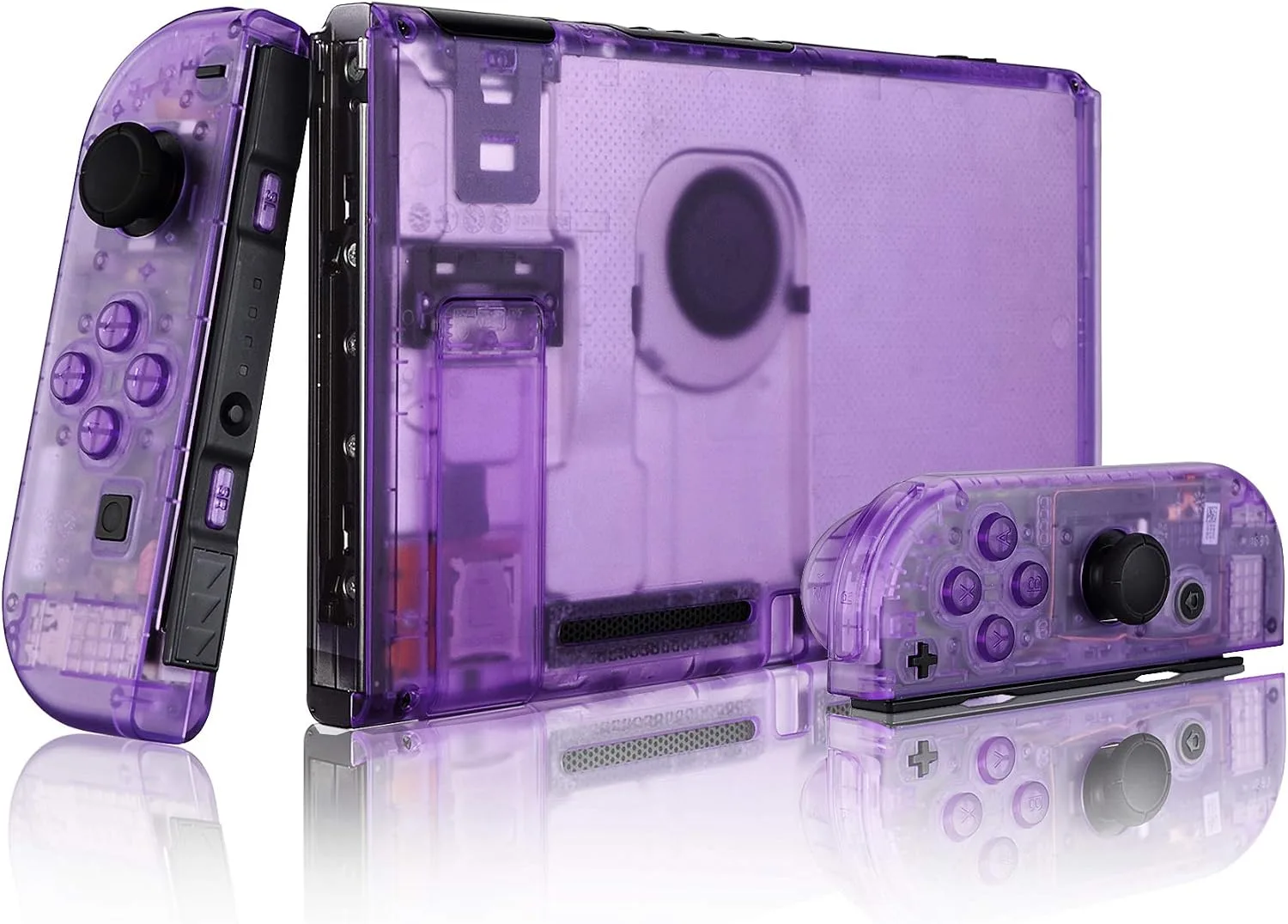 eXtremeRate DIY Replacement Shell Buttons for Nintendo Switch, Back Plate for Switch Console, Housing with Full Set Buttons for Joycon Handheld Controller - Clear Atomic Purple [No Electronics Parts]