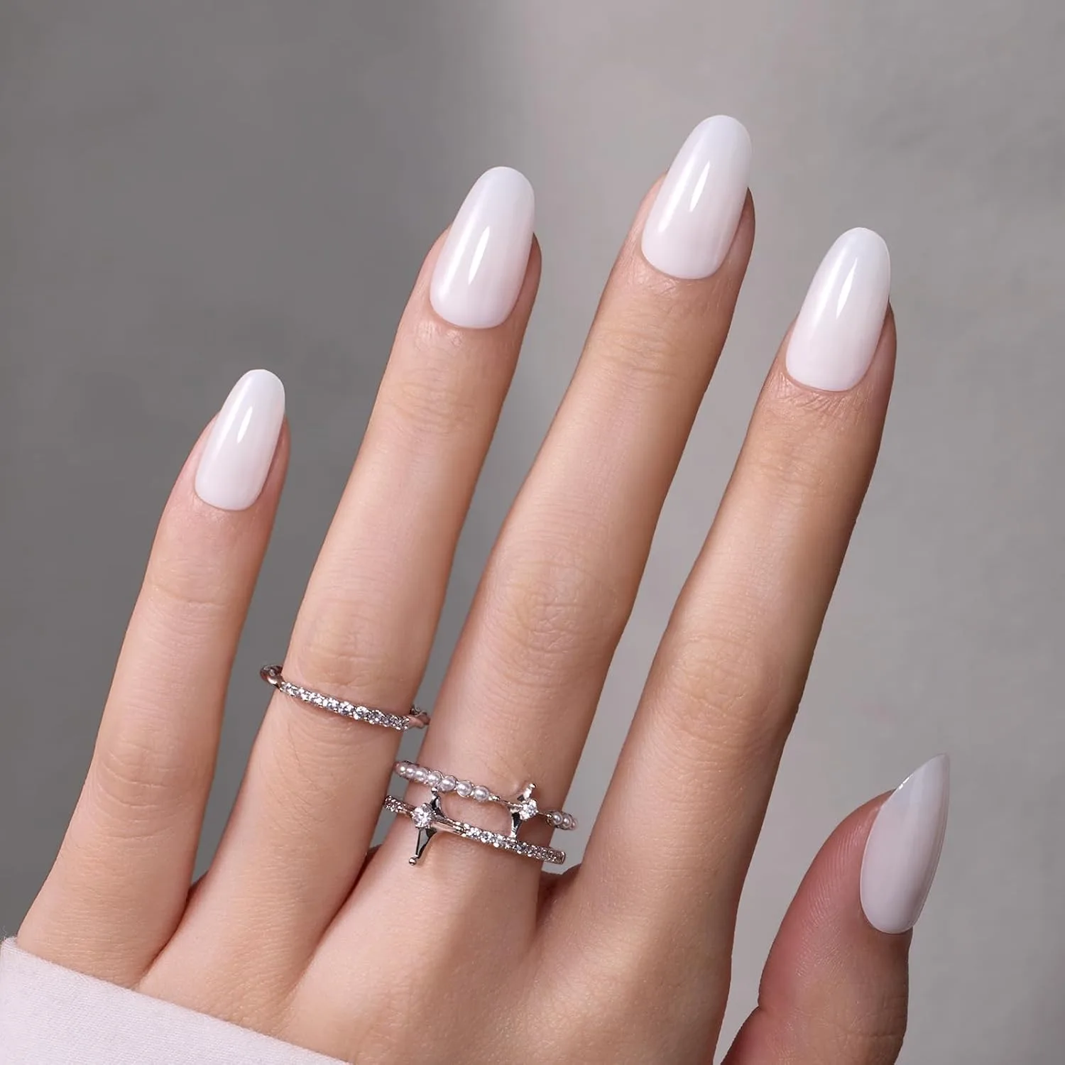 Beetles Milky White Press on Nails 160PCS, 16 Sizes Short Oval Nail Tips