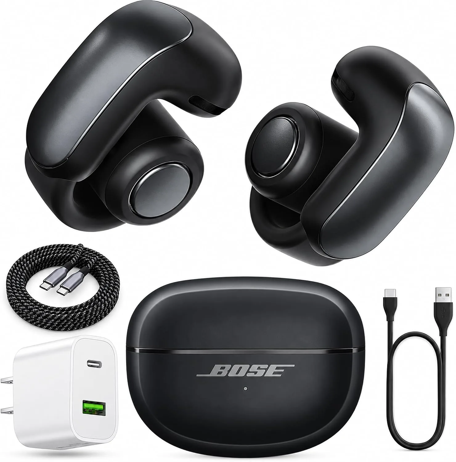 Bose Ultra Open Earbuds Bluetooth Open-Ear Clip-On Headphones Power Bundle