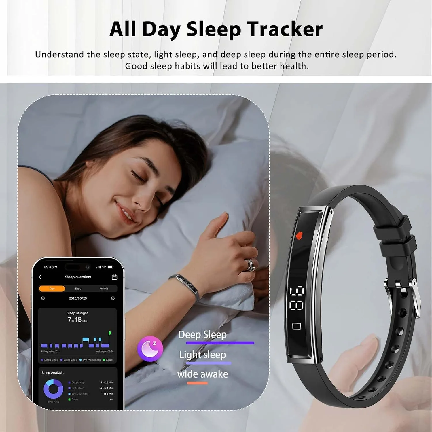 Fitness Health/Calorie Tracker with 2 Bands, Sleep Detection Bracelet