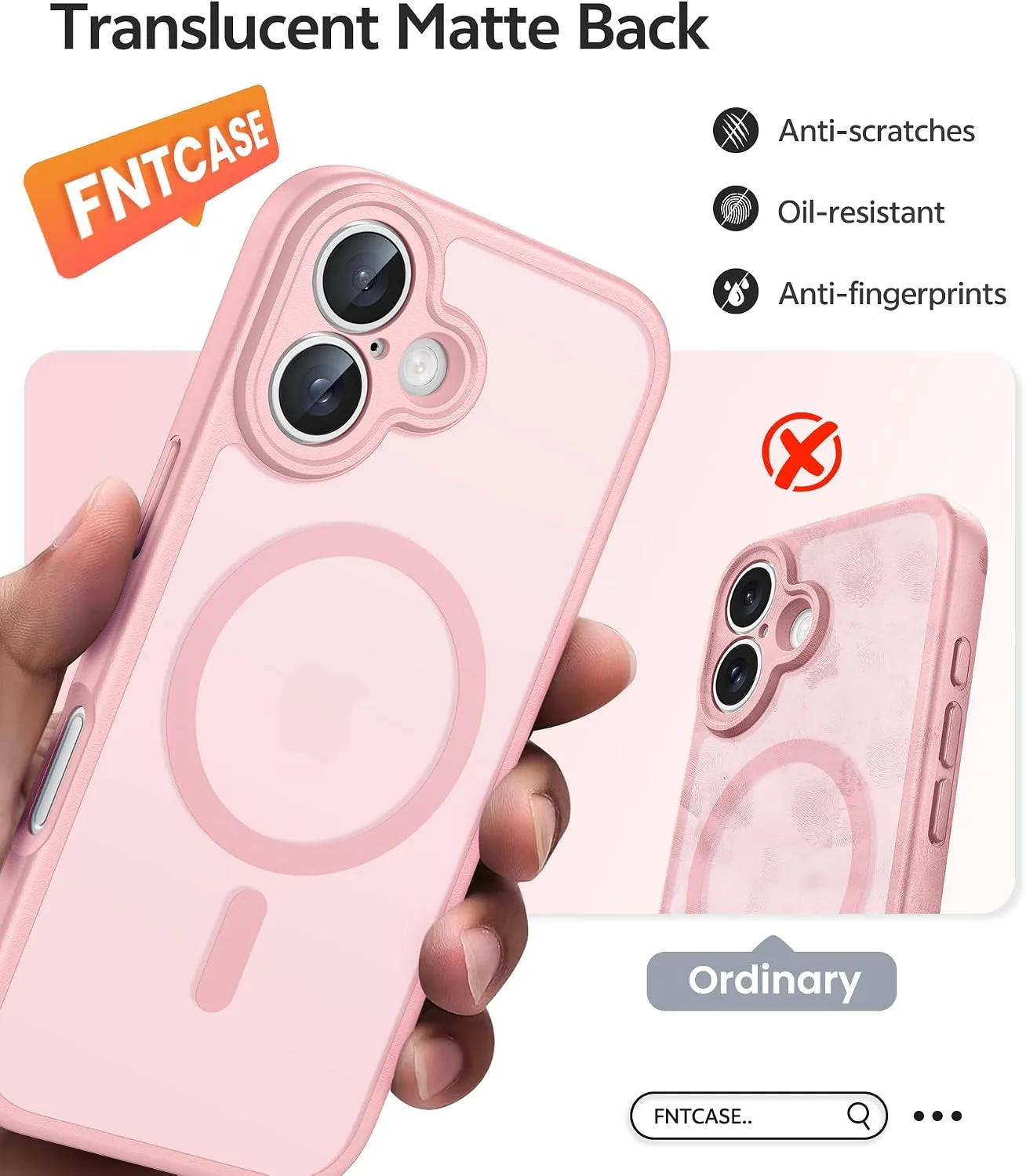 FNTCASE for iPhone 16 Case, Fit for Magsafe, Light Pink