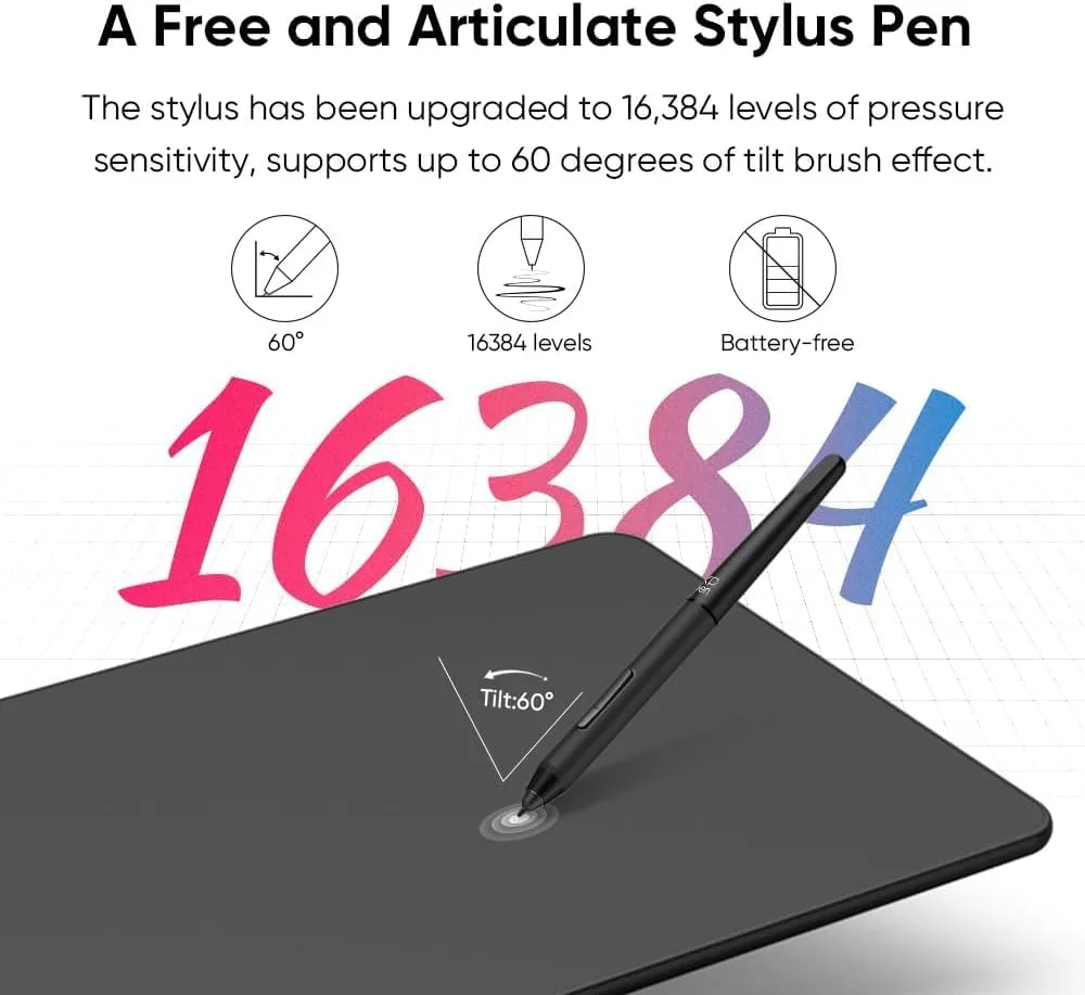 XPPen Deco 01 V3 10x6 Drawing Tablet, 16K Battery-Free Stylus, 8 Keys
