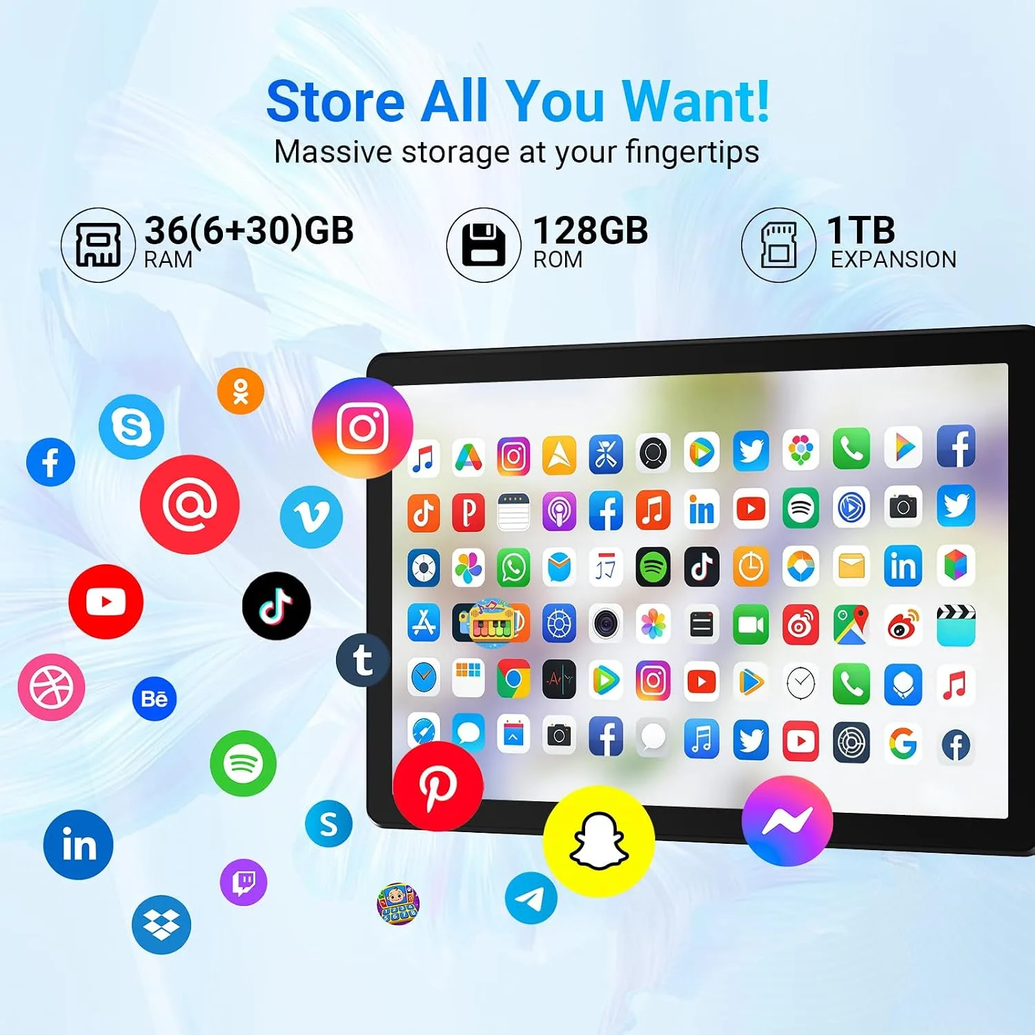 Android Tablet 10.1 inch with Octa-Core Processor, 36GBRAM+128GB Storage