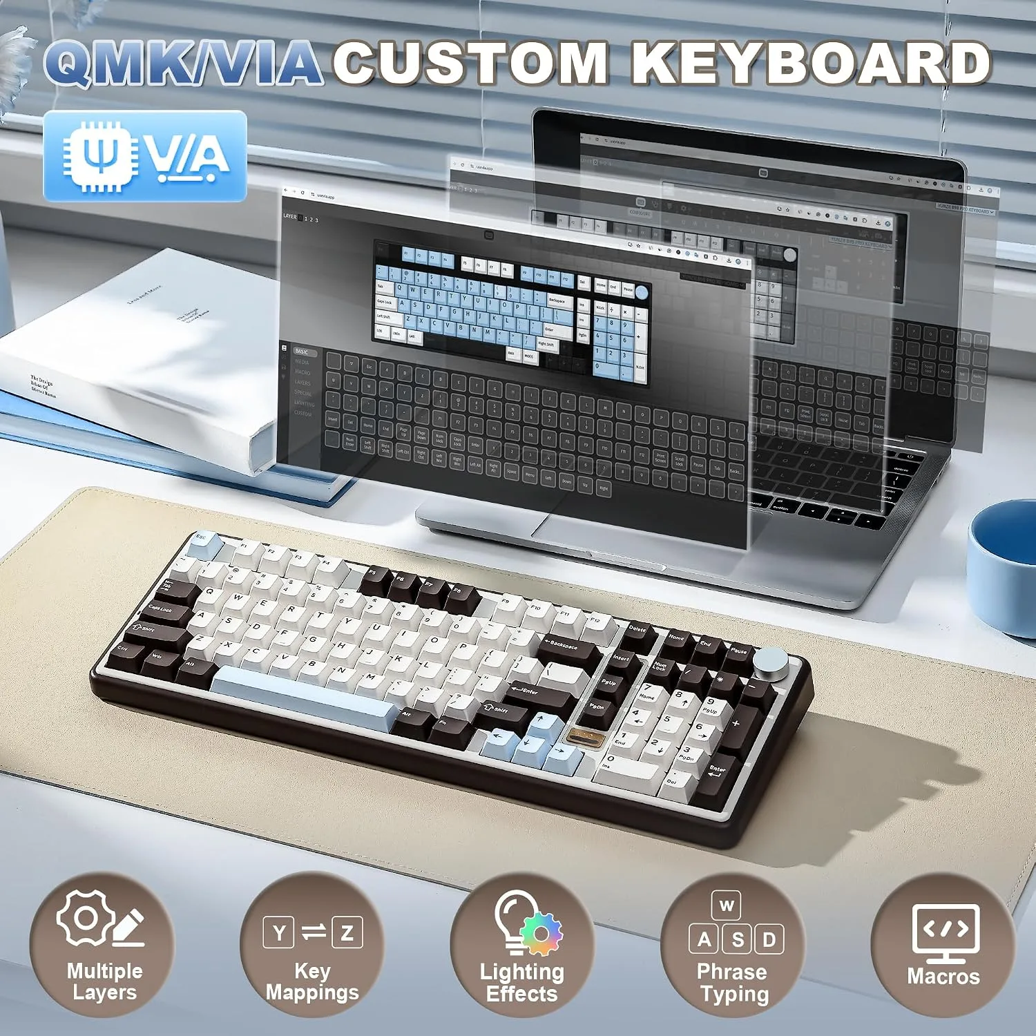 YUNZII B98 PRO 96% Wireless Mechanical Keyboard(Coffee Brown, Candy Switch)