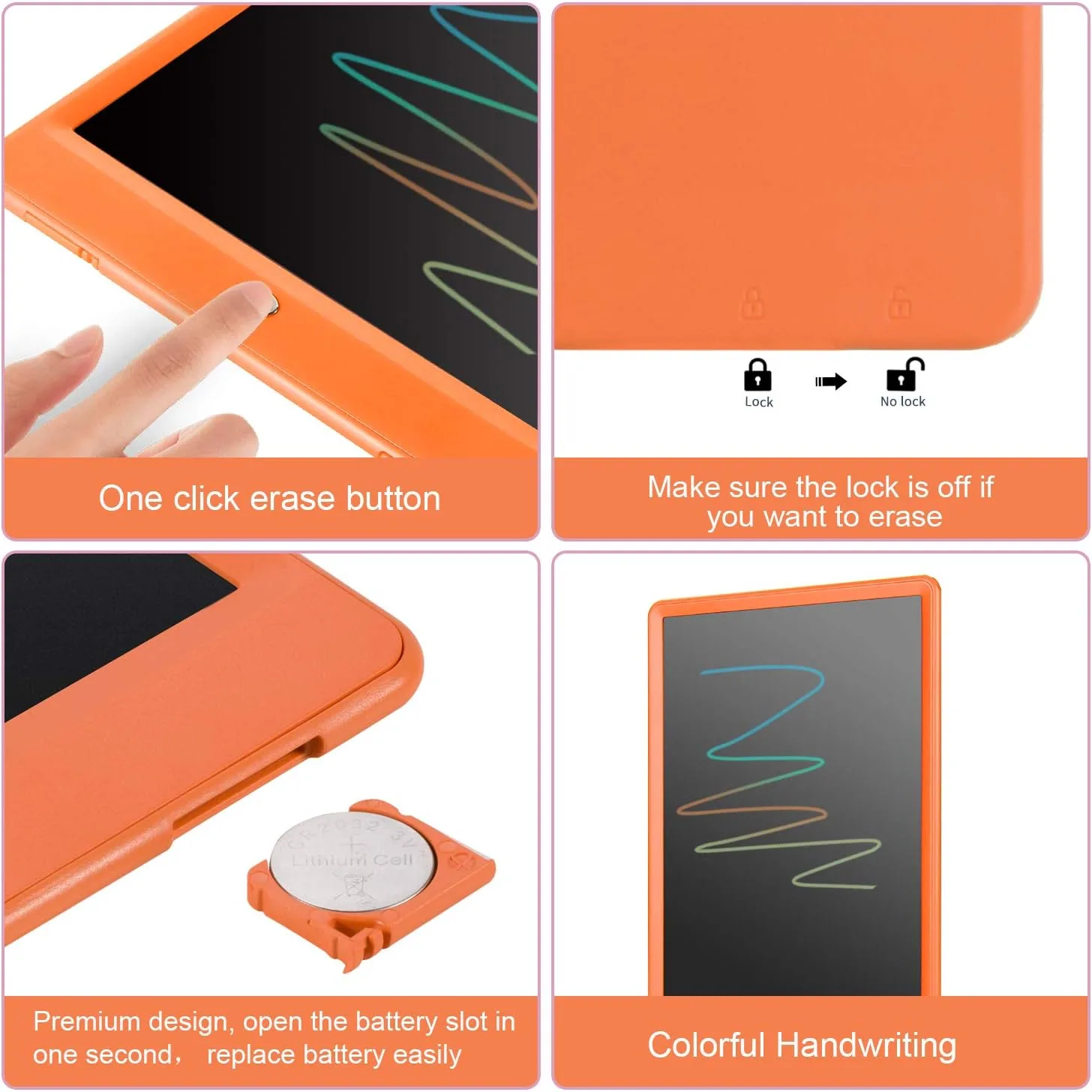 LCD Writing Tablet with Bag for Kids, 10 Colorful Screen Drawing Board Doodle Pad Learning Educational Toy - Gift for 3-6 Years Old Boy Girl (Orange)