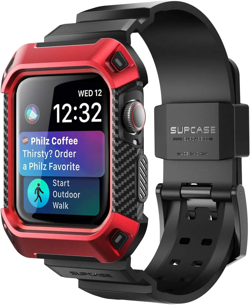 Carcasa Supcase para Apple Watch Series 9/8/7/6/5/4/SE 45mm/44mm con banda roja