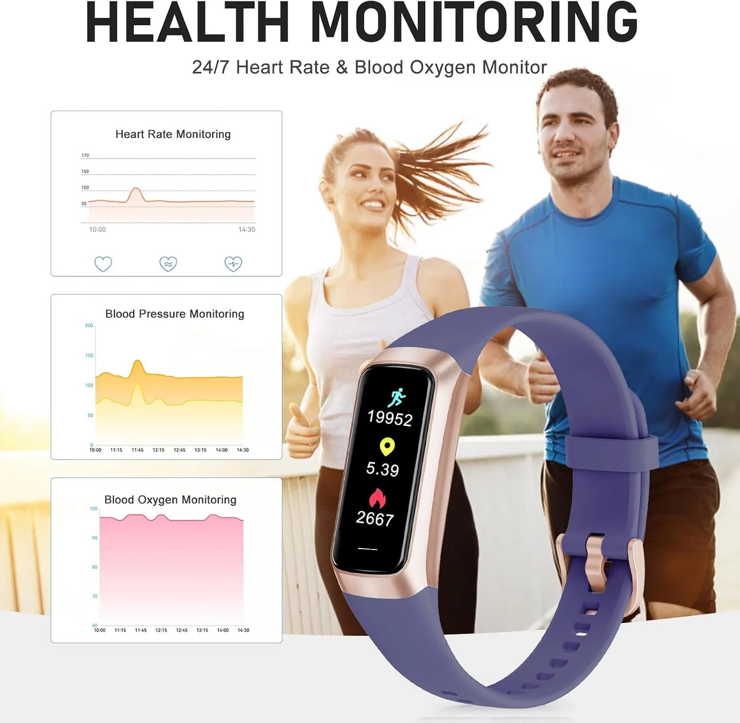 Fitness Tracker with 24/7 Heart Rate, Activity Trackers with Blood Pressure Sleep Monitor, 1.10" AMOLED Screen Step Tracker, Waterproof Step Counter, Health Smart Watch Pedometer for Women Men