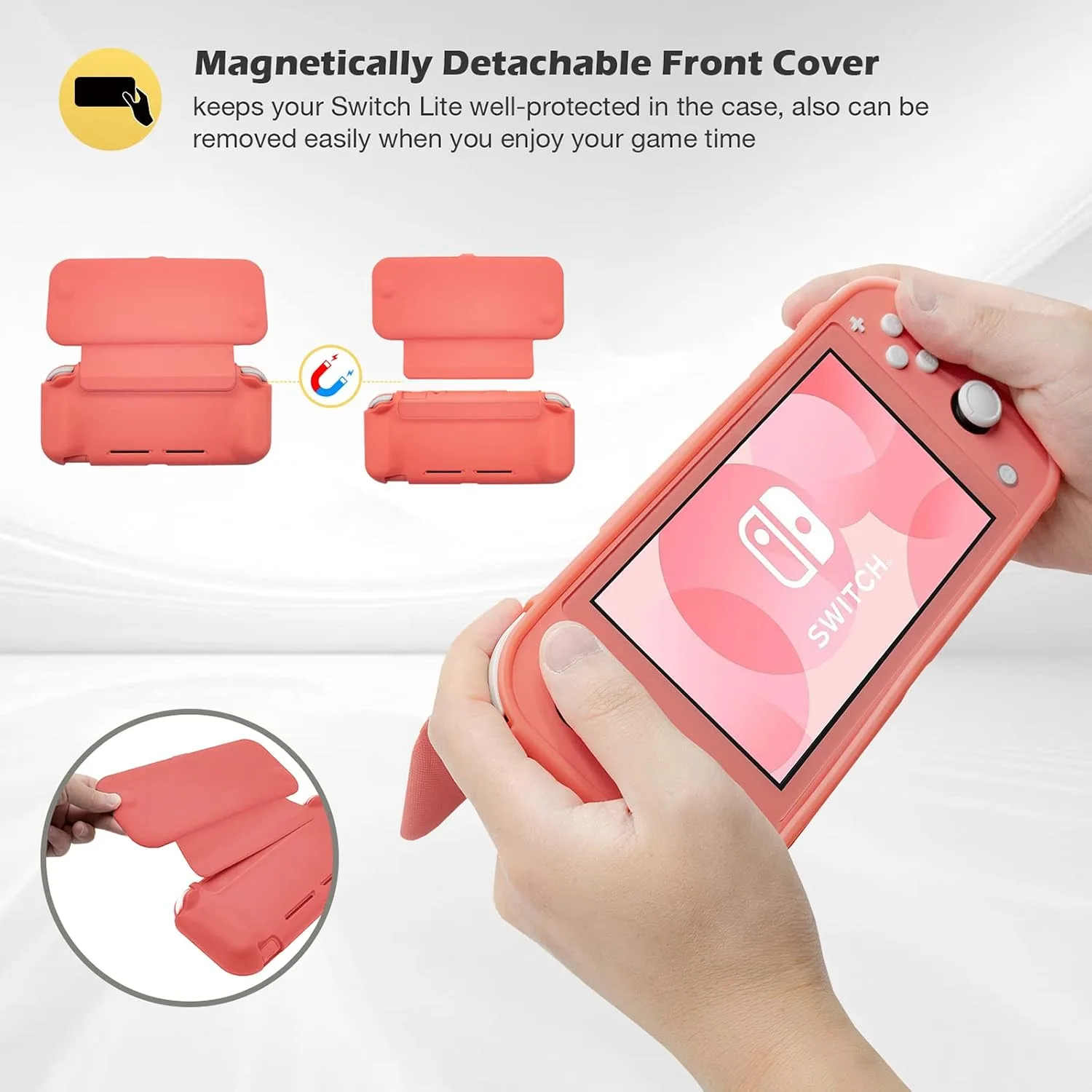 ProCase Slim Protective Case for Nintendo Switch Lite with Magnetically Detachable Front Cover, Coral
