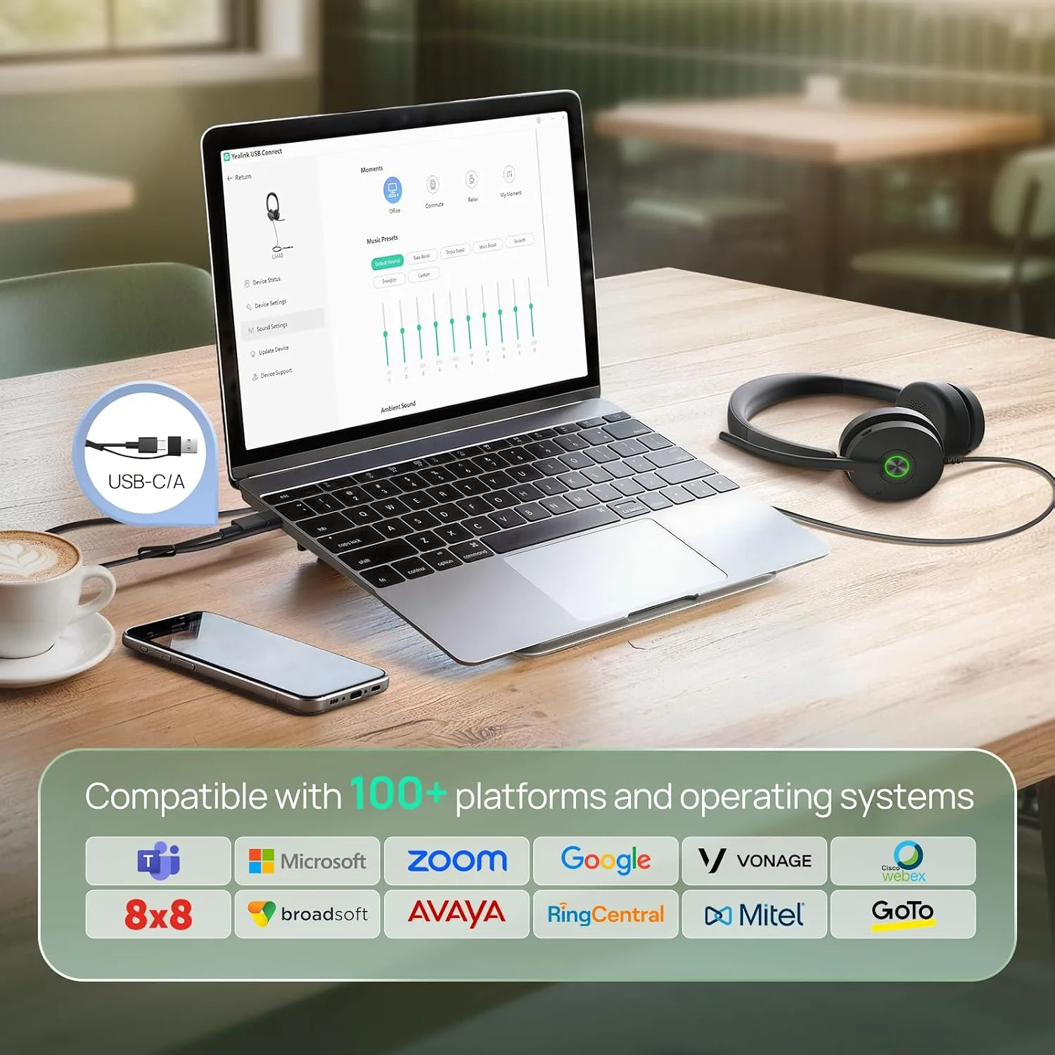Yealink UH48 ANC Wired USB-C/A Headset,6 AI Noise-Canceling Microphones