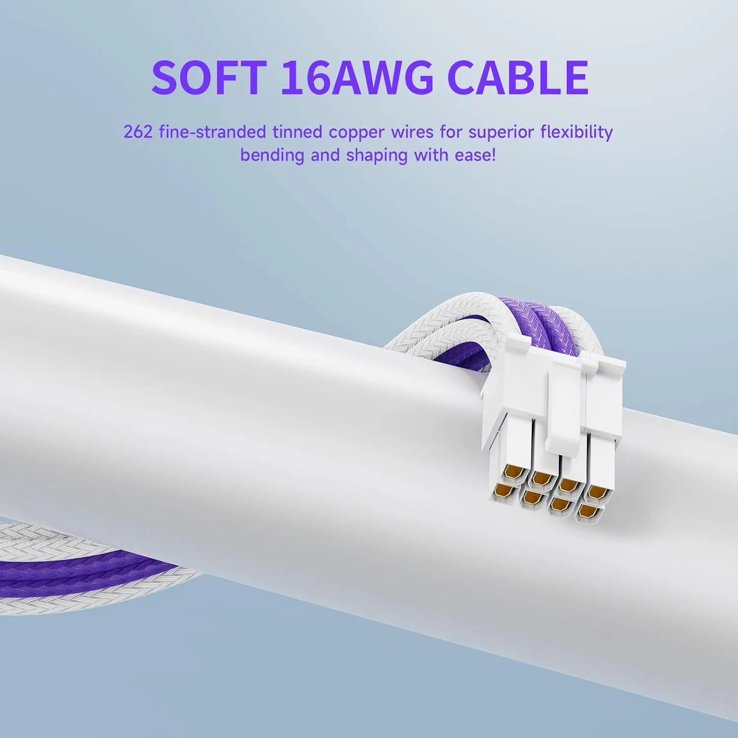Sirlyr PSU Extension Cable Kit - Custom Sleeved Power Supply Mod for PC Build 16AWG 24Pin ATX/8 (4+4) Pin EPS CPU/8 (6+2) Pin PCI-E GPU PSU - White Purple 5 Kits