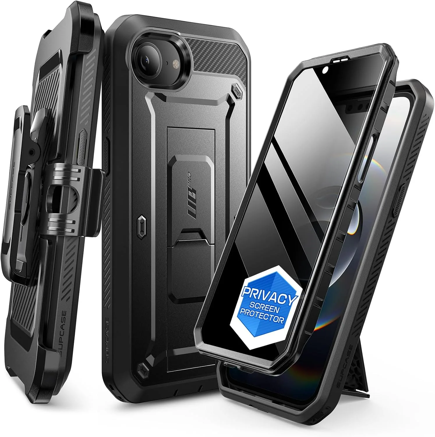 SUPCASE for iPhone 17e/16e Case with Privacy Screen Protector, Black