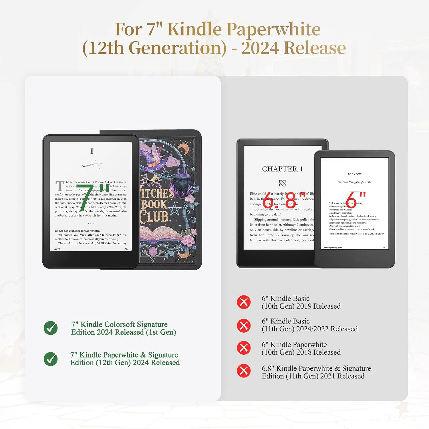 Magnetic Book Cover Case for 7'' Kindle Paperwhite & Colorsoft