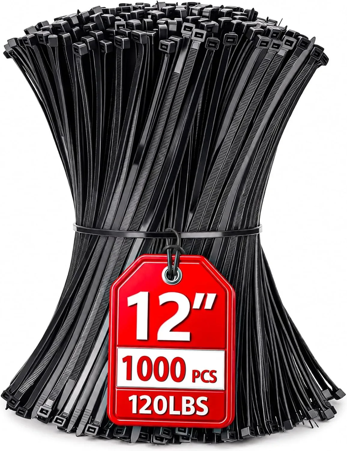 Zip Ties 12 inch, 1000 Pack Heavy Duty Black Zip Ties with 120 lbs Tensile Strength, Self-Locking Nylon Cable Ties,Wire