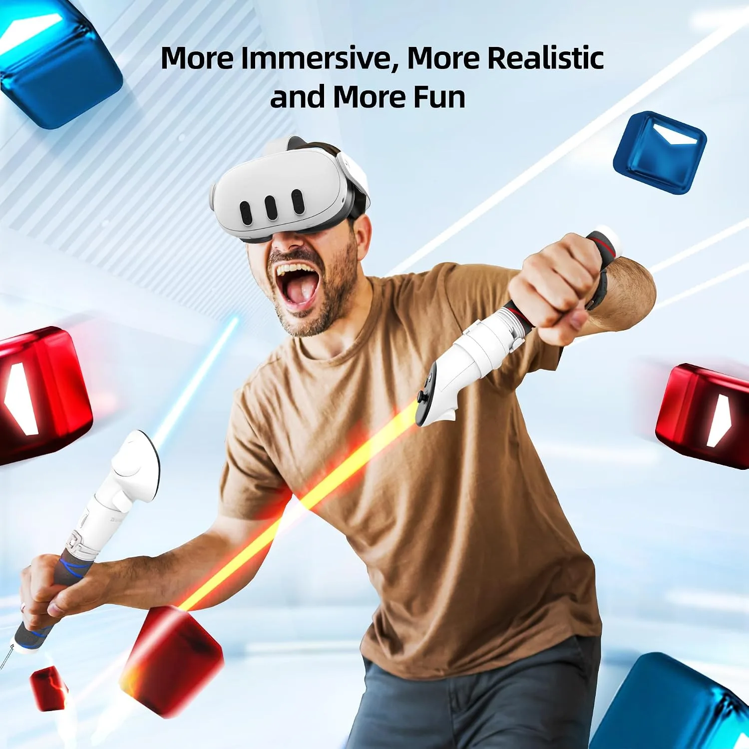 AMVR Handle Attachments Compatible with Meta/Oculus Quest 3/Quest 3S Controller Accessories, Controller Extension Grips for VR Game Gorilla Tag Long Arms Sticks,Beat Saber Handle
