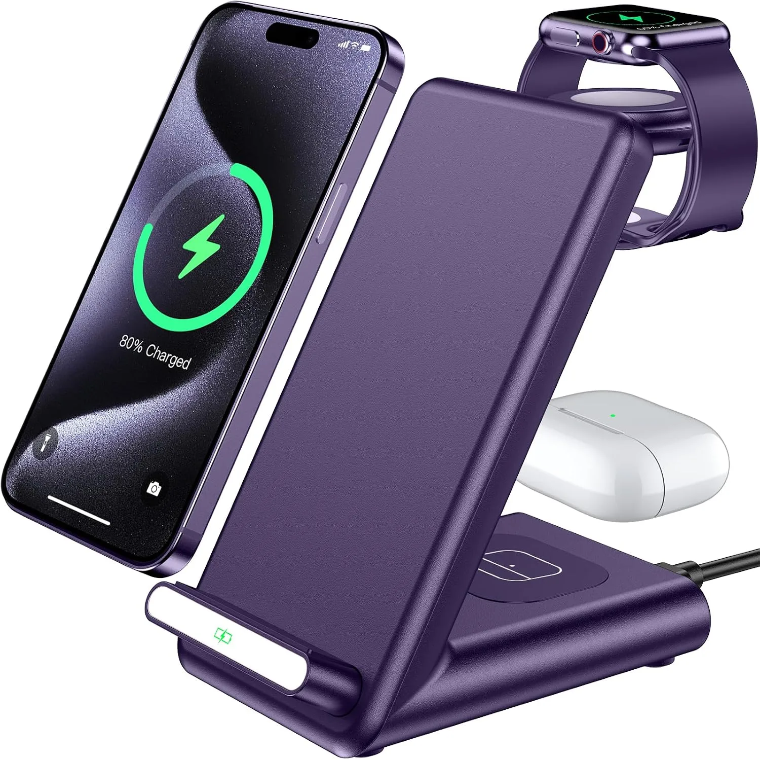 Estación de carga inalámbrica Qkxc 3 en 1 para dispositivos Apple