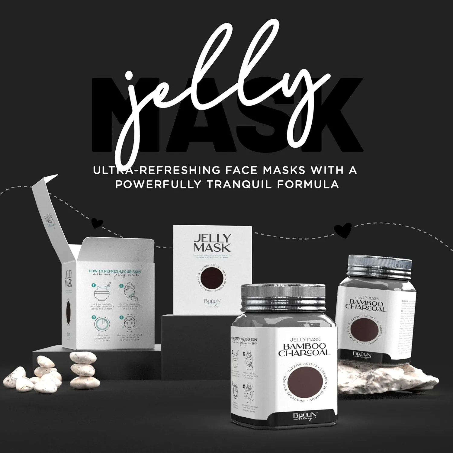 BRÜUN Jelly Mask Jar Bamboo Charcoal Peel-Off Face Care Rubber Mask | 23 fl oz Skin Care Moisturizing Gel Mask Jar Spa Set