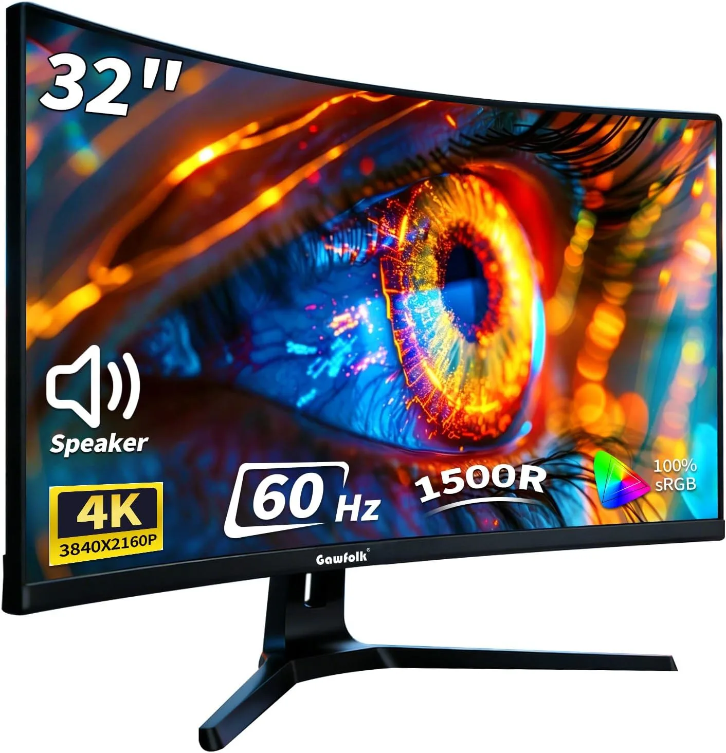 Gawfolk 32 Inch 4K Curved Monitor 60Hz, UHD PC Monitor Built-in Speakers