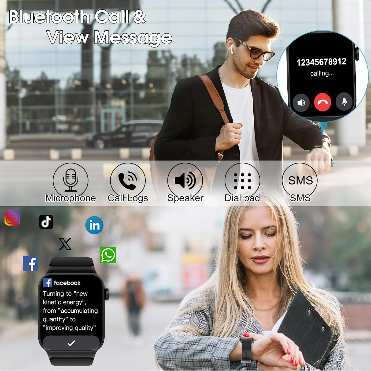 STECEi Smart Watch for Men Women Bluetooth Call, 1.85" HD Screen Smartwatch with Heart Rate/Sleep Monitor, 110+ Sport Modes Activity Trackers IP68 Waterproof, Fitness Watch for Android iOS, Black