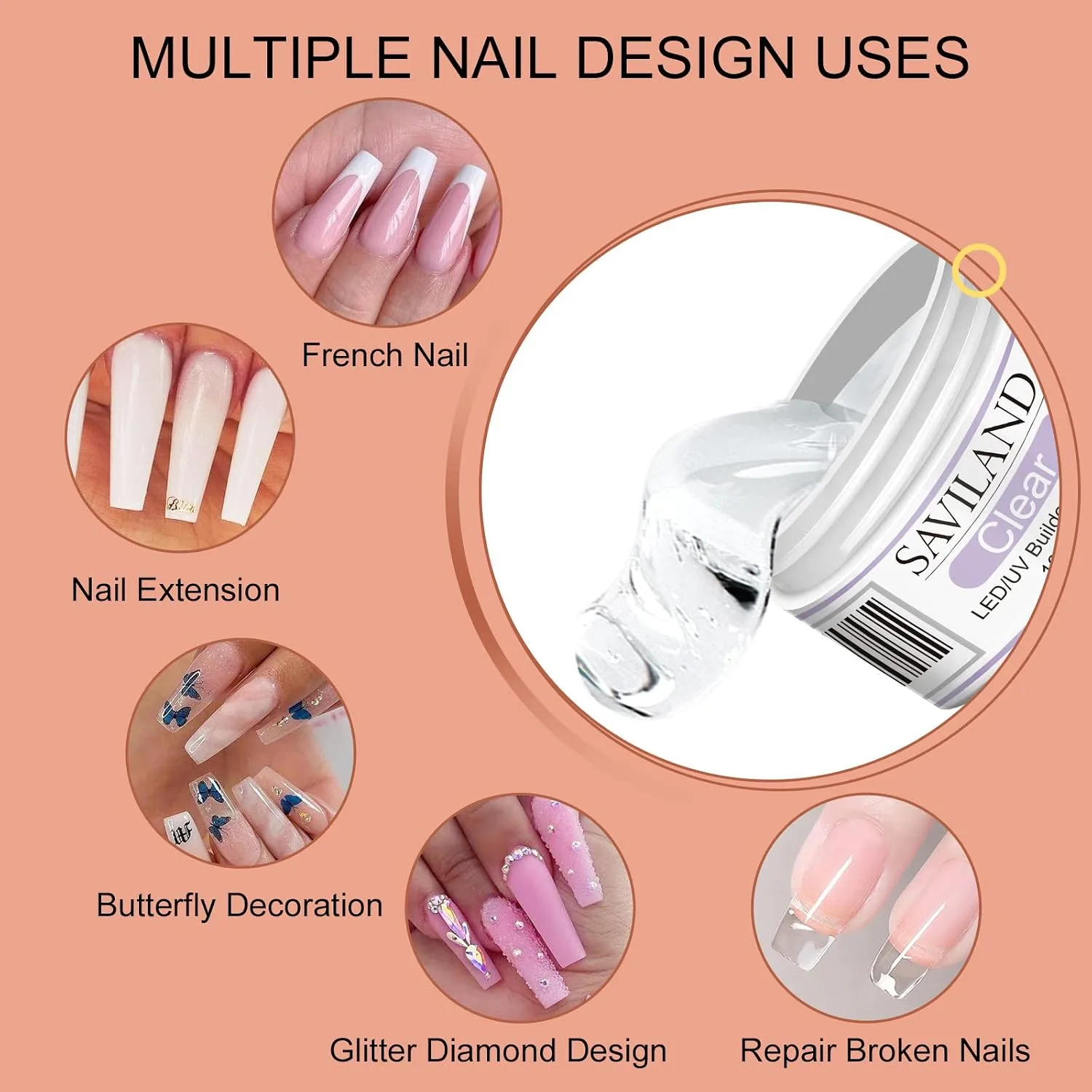 SAVILAND Builder Nail Gel Kit, Clear White Pink Nudes Colors Set