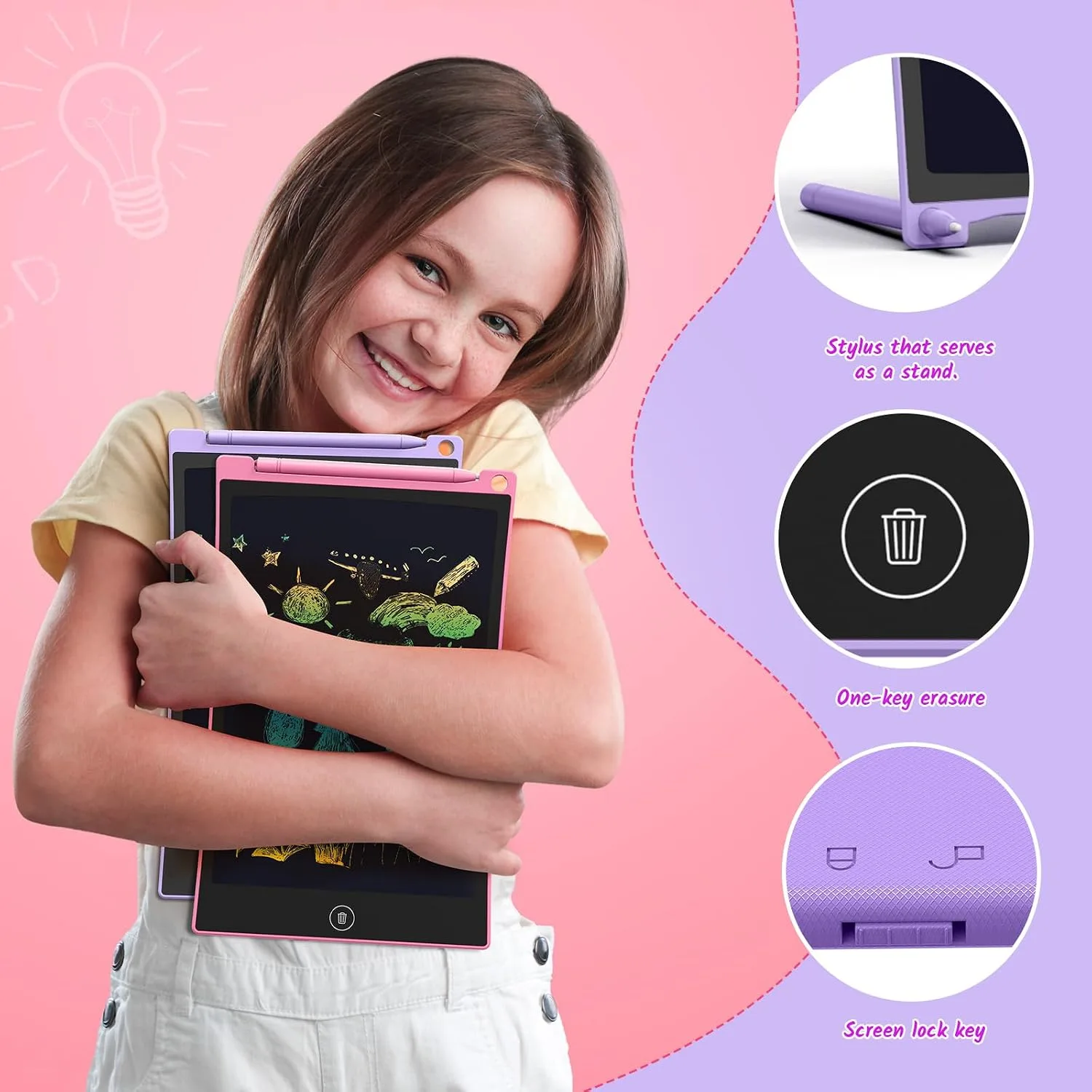 TECJOE 10 Inch 2 Pack LCD Writing Tablet for Kids, Mess Free Drawing Tablet