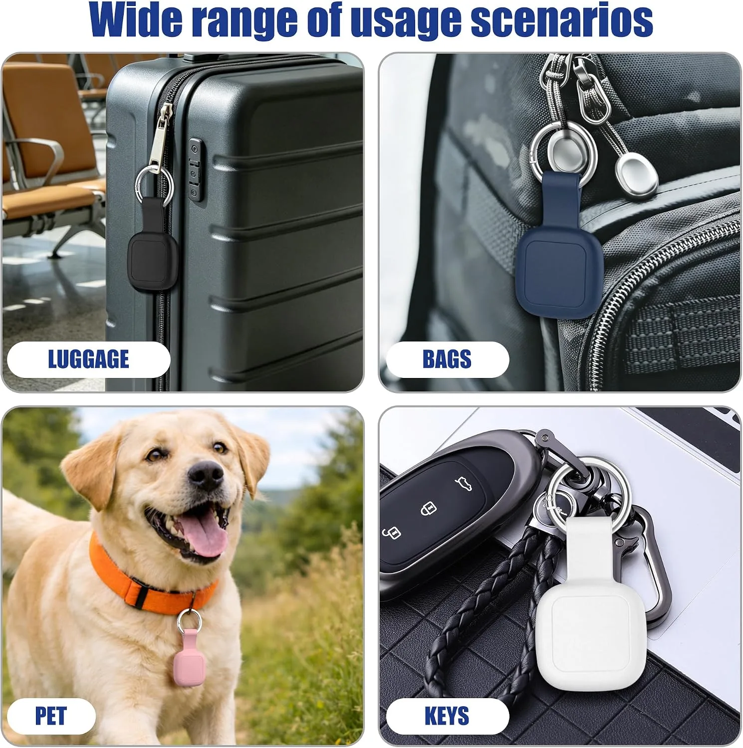 DDJ DDJ 4-Pack Waterproof Silicone Cases for UGREEN Tracker Tags (iOS Only), Smart Finder Covers with Key Rings, Shockproof and Scratch-Resistant for Keys, Bags and Pet Collars, Black/Navy/White/Pink