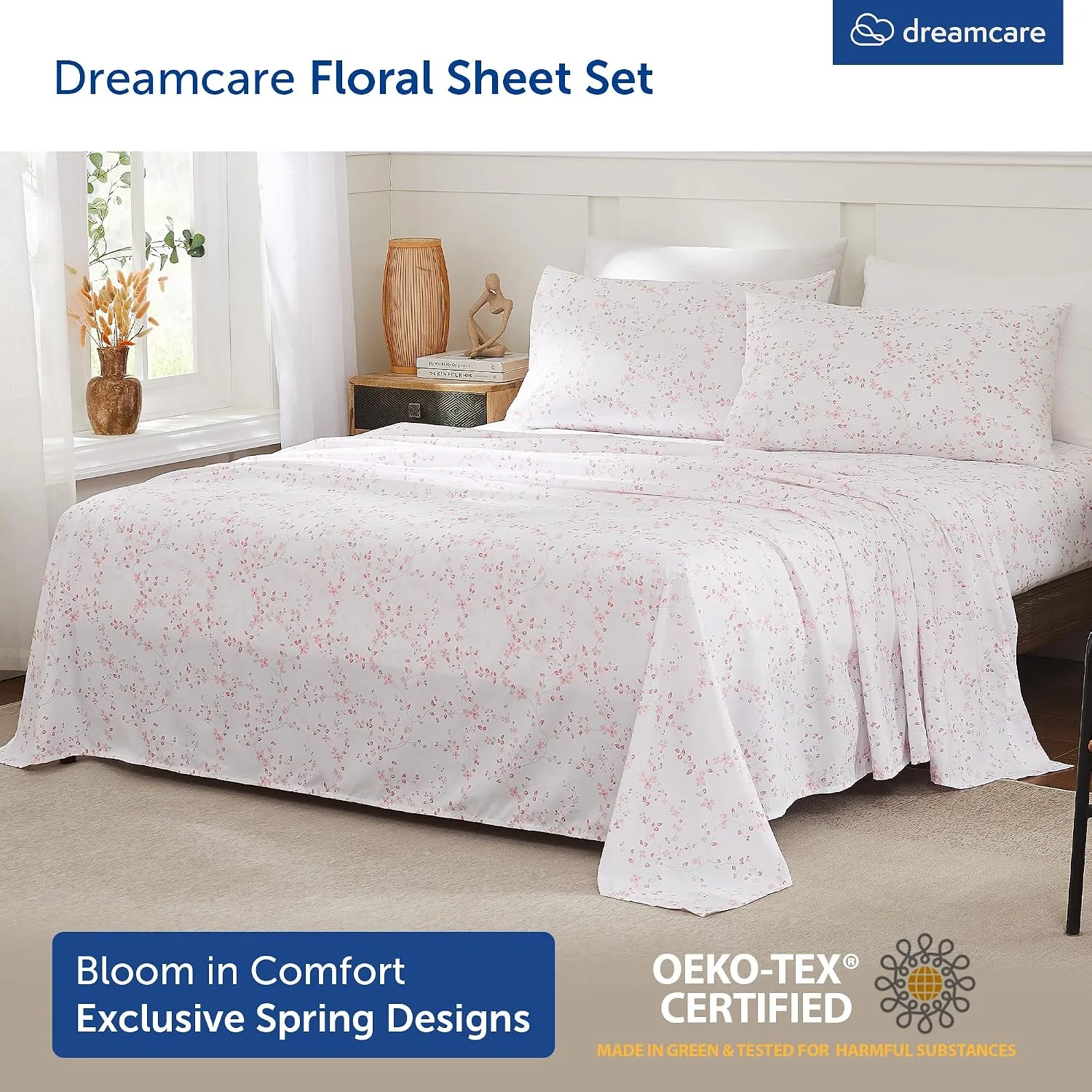 DREAMCARE Twin Sheets - 3 pcs Breathable Cooling Twin Bed Sheets