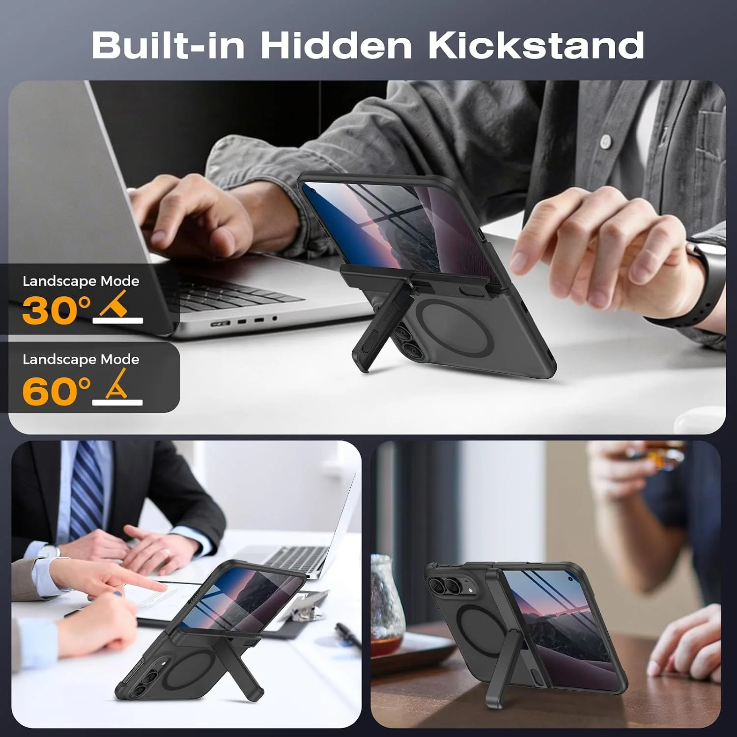 VEGO for iPhone Duo Case Built-in Screen Protector Hidden Stand, Black