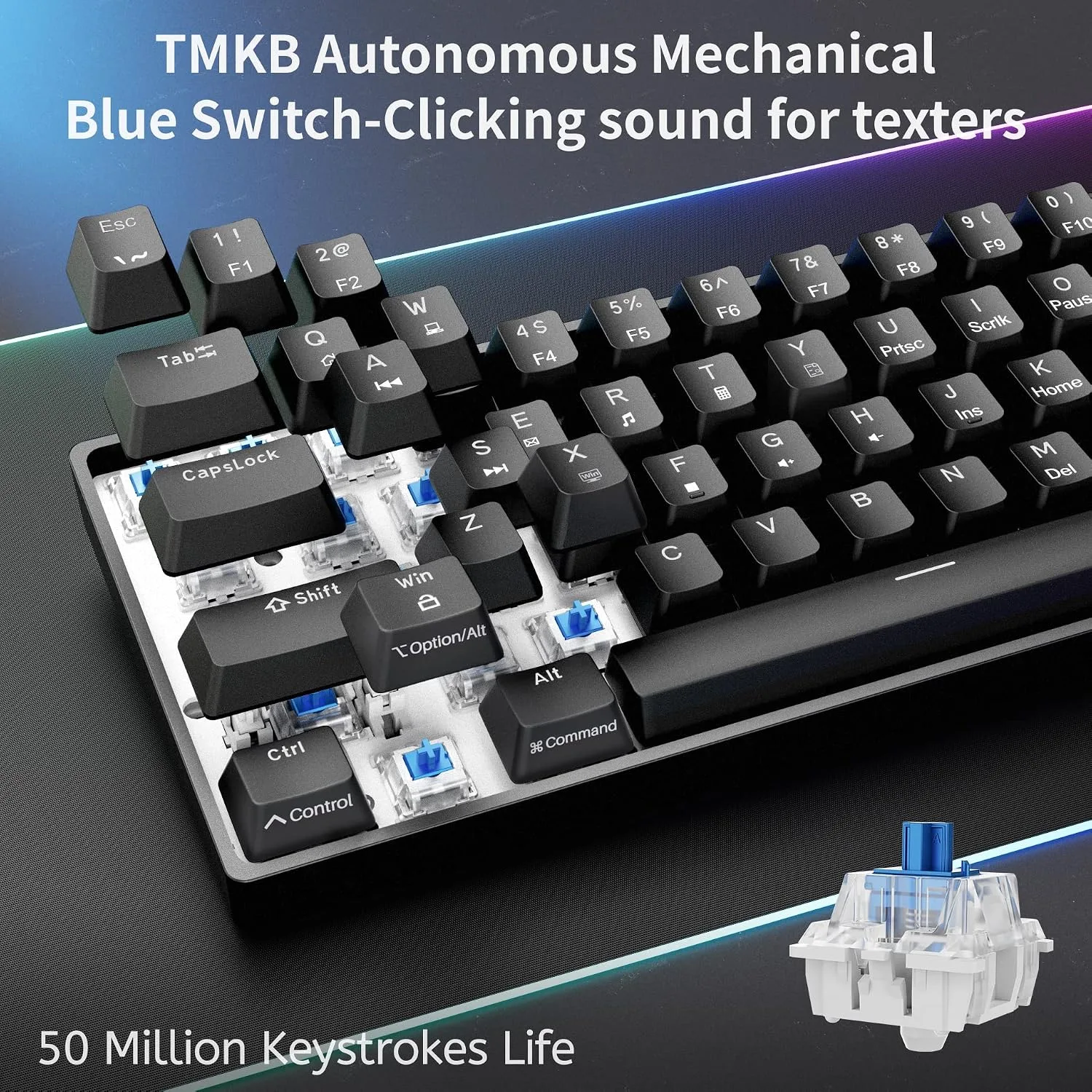 DIERYA 60% Mechanical Keyboard, DK61se Wired Gaming Keyboard with Blue Switches, LED Backlit Ultra-Compact 61 Keys Mini Office Keyboard for Windows Laptop PC Gamer Typist（Black）