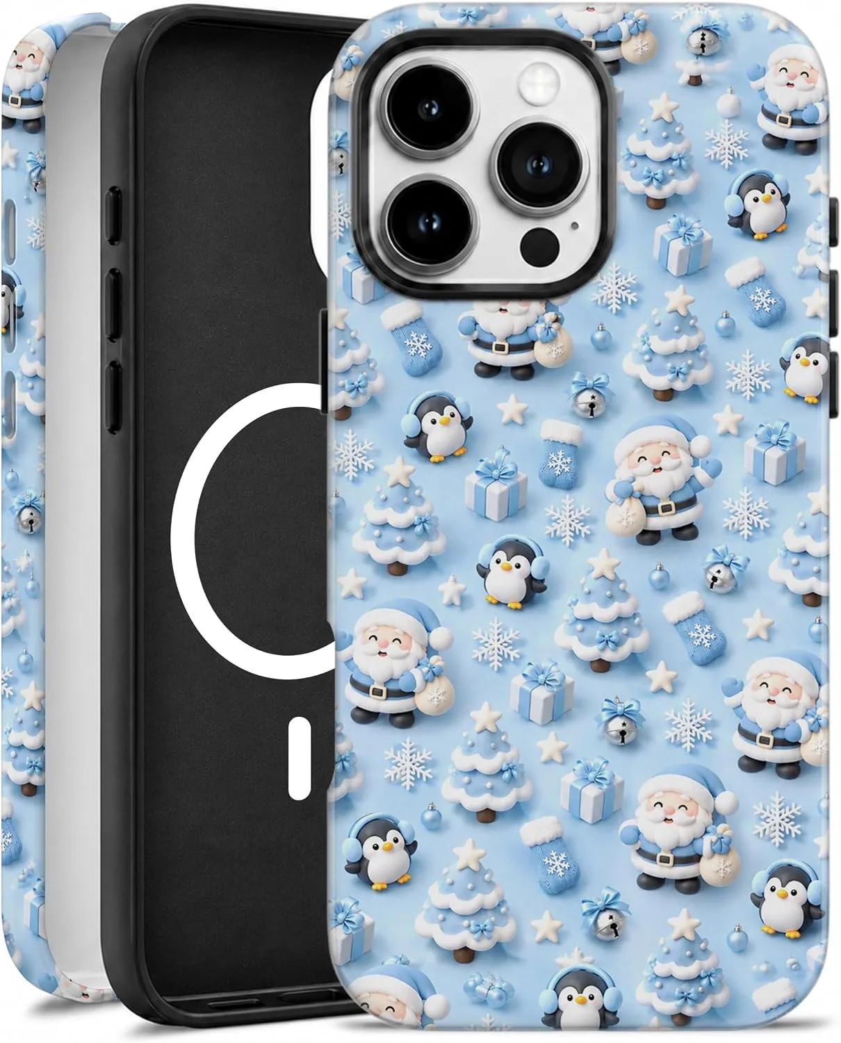 Funda magnética Elystara para iPhone 16 Pro Max azul bebé con diseño navideño