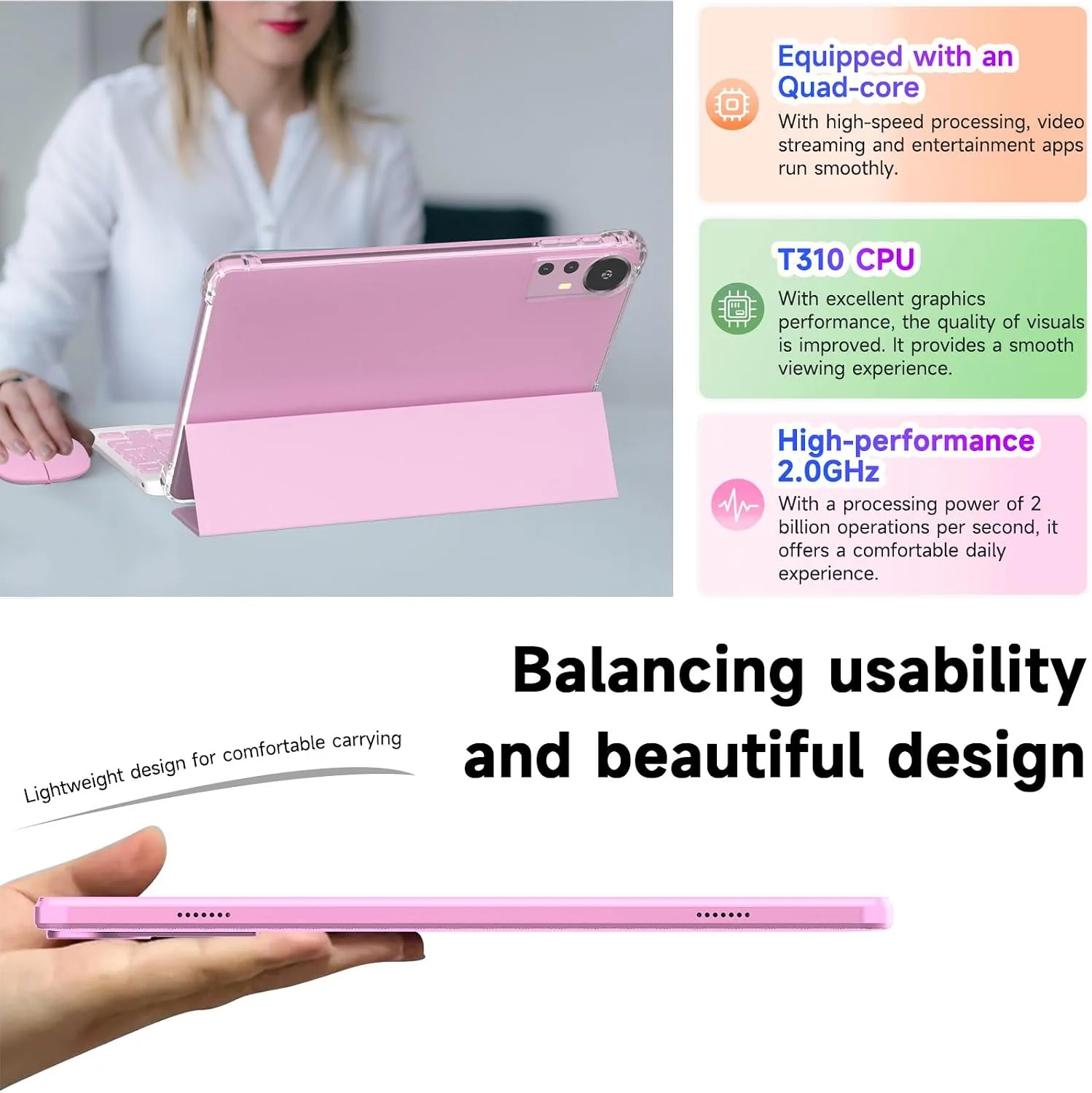 DIGITHINK 128GB Tablet PC 10 inch Android 16.0, Android Tablets, DDR4 4GB RAM+16GB Extend 20GB ROM 2MP+8MP Dual Camera, 2.4G+5G WiFi, Bluetooth 1TB Expand 10 in IPS Tab(Pink)