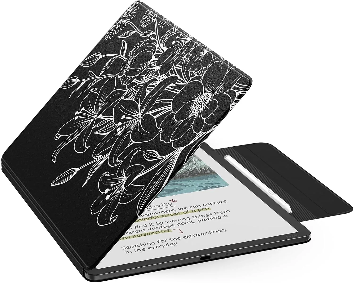 MoKo Magnetic Case for 11" Kindle Scribe 3rd & Colorsoft 1st, Line Flower
