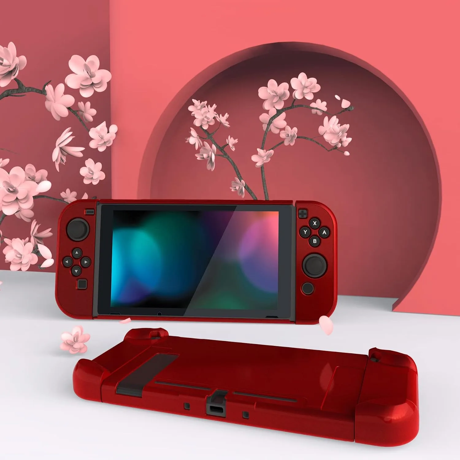 eXtremeRate PlayVital Back Cover for Nintendo Switch Console, NS Joycon Handheld Controller Separable Protector Hard Shell,Dockable Protective Case for Nintendo Switch - Scarlet Red (NOT for Switch 2)