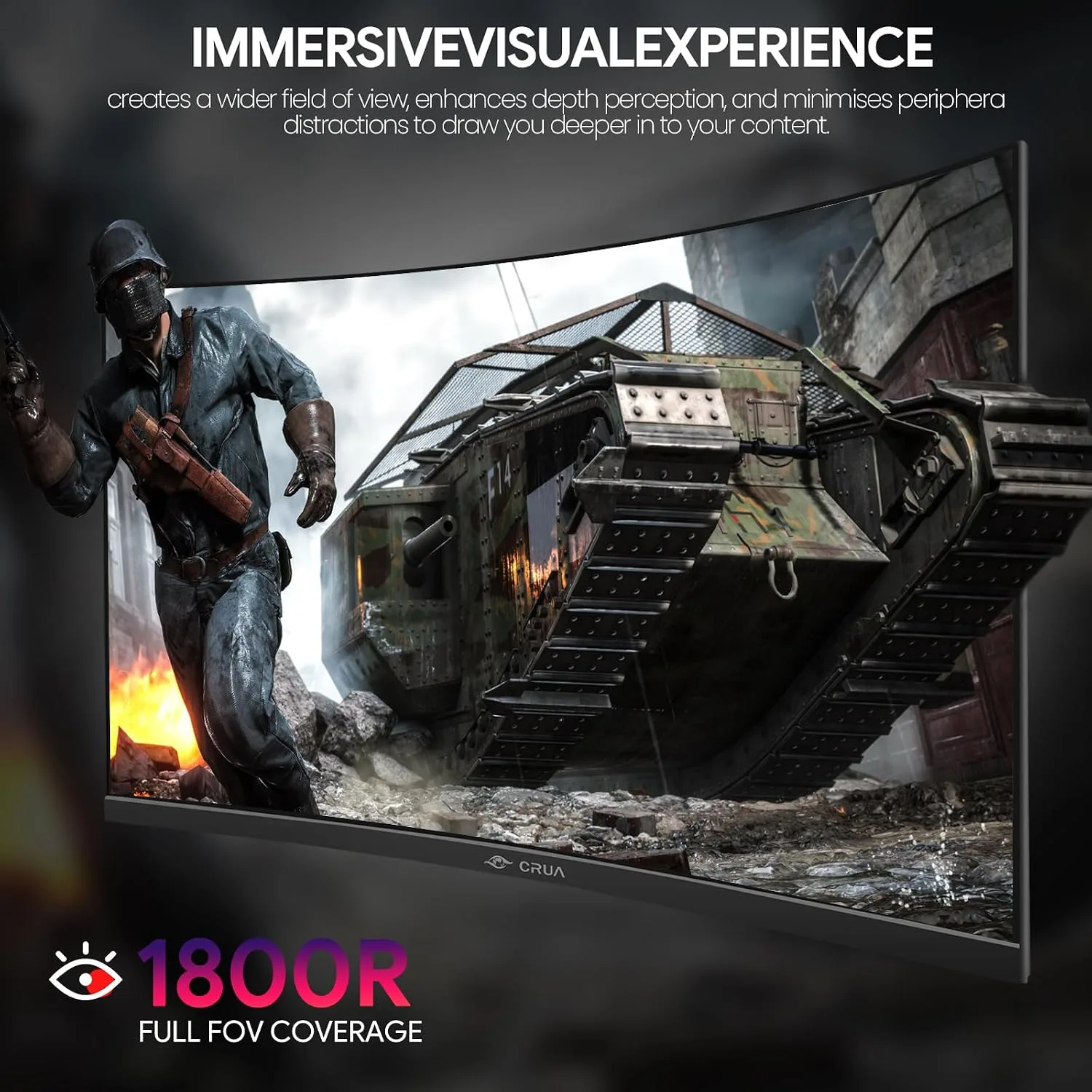 CRUA 27" FHD 1080P 180Hz Curved Gaming Monitor, 1800R, AMD FreeSync, Black