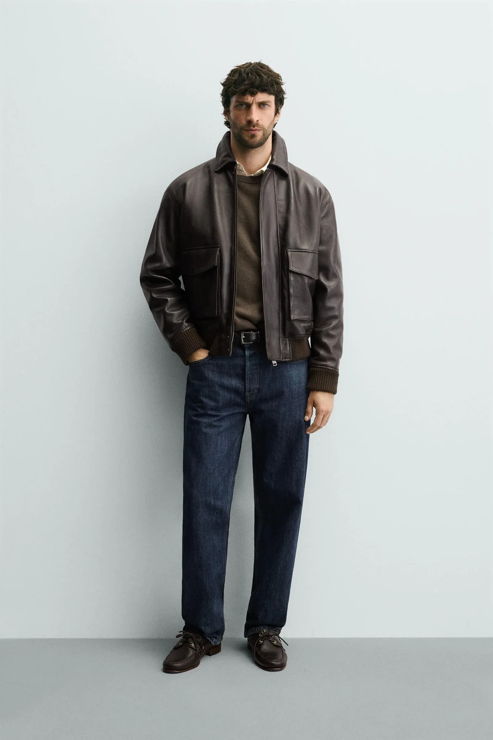 Cazadora Relaxed Fit Piel Zara - S