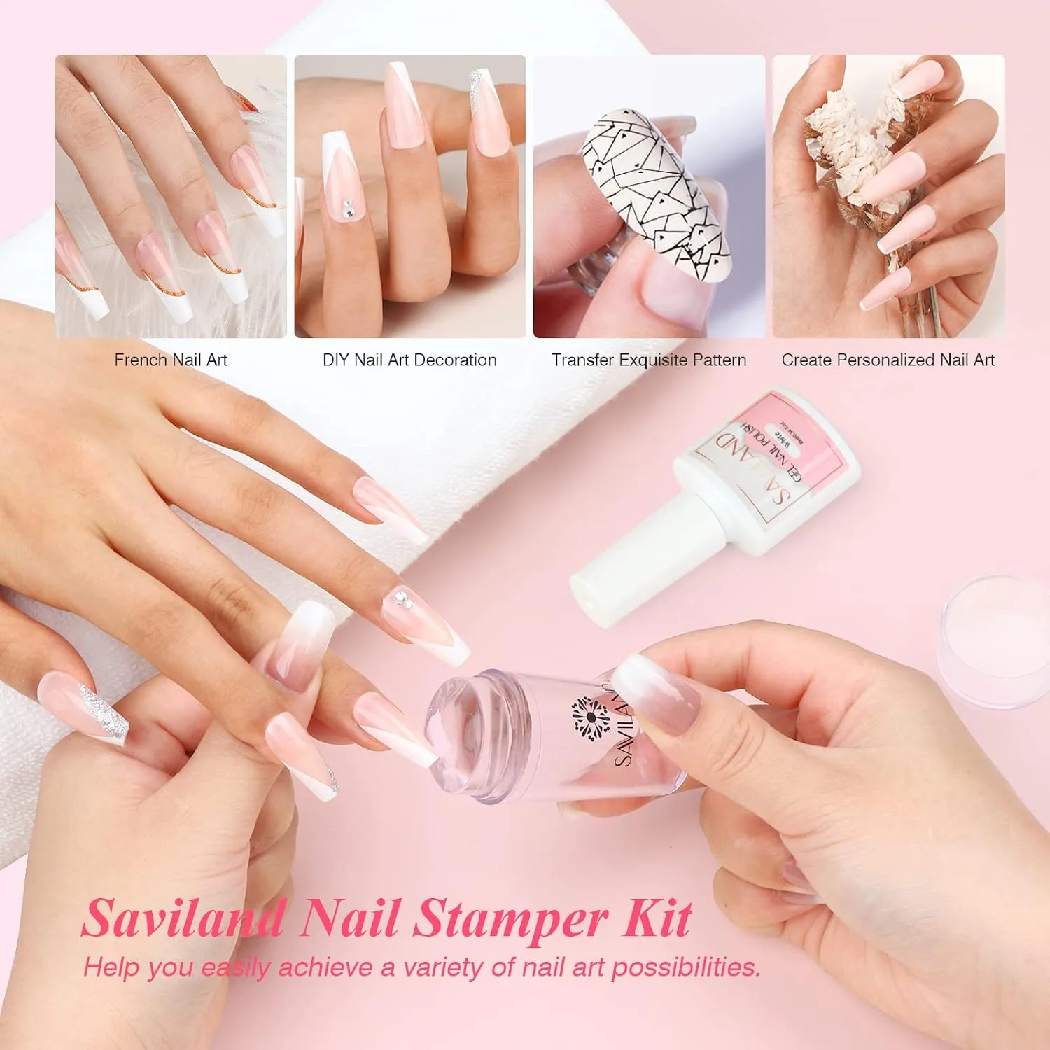 SAVILAND French Manicure Kit French Tip Tool with White Gel Nail Polish