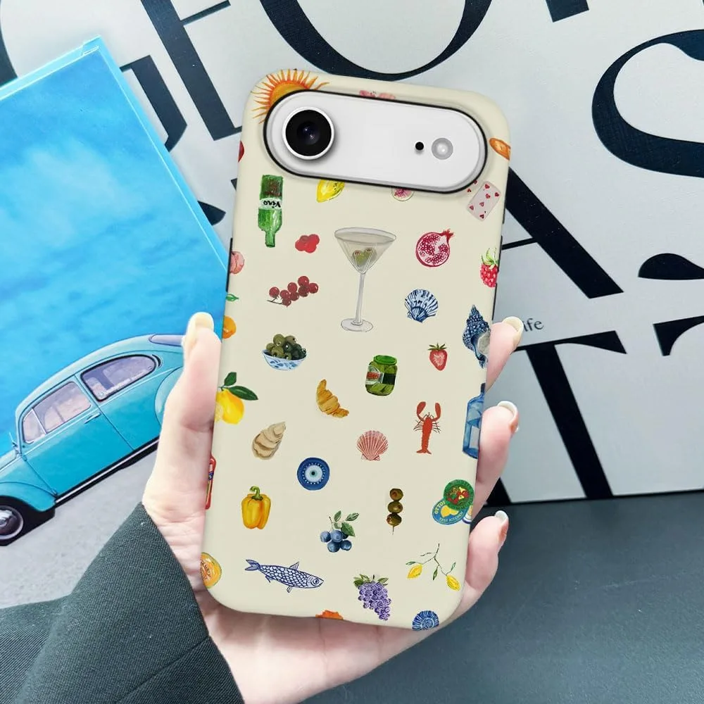 Case Compatible with iPhone 17 Air,Fall Prevention Hybrid 2-Layer Hard Shell Phone Cover for Girls Boys,Aesthetic Fruit Lily Flower Fish
