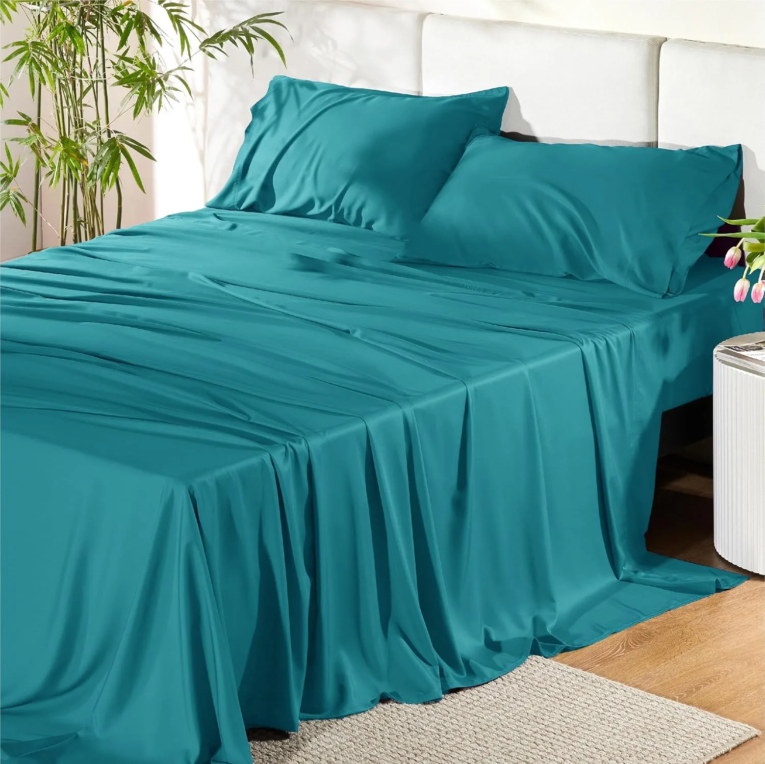 Bedsure PureWoven 100% Rayon Derived from Bamboo, King Size Sheets Set