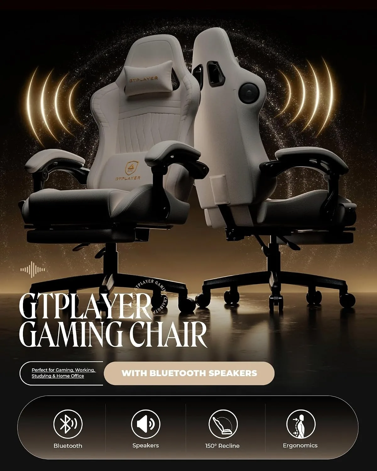 GTPLAYER Gaming Chair, Comfort Computer Office Chair for Adults, Ivory