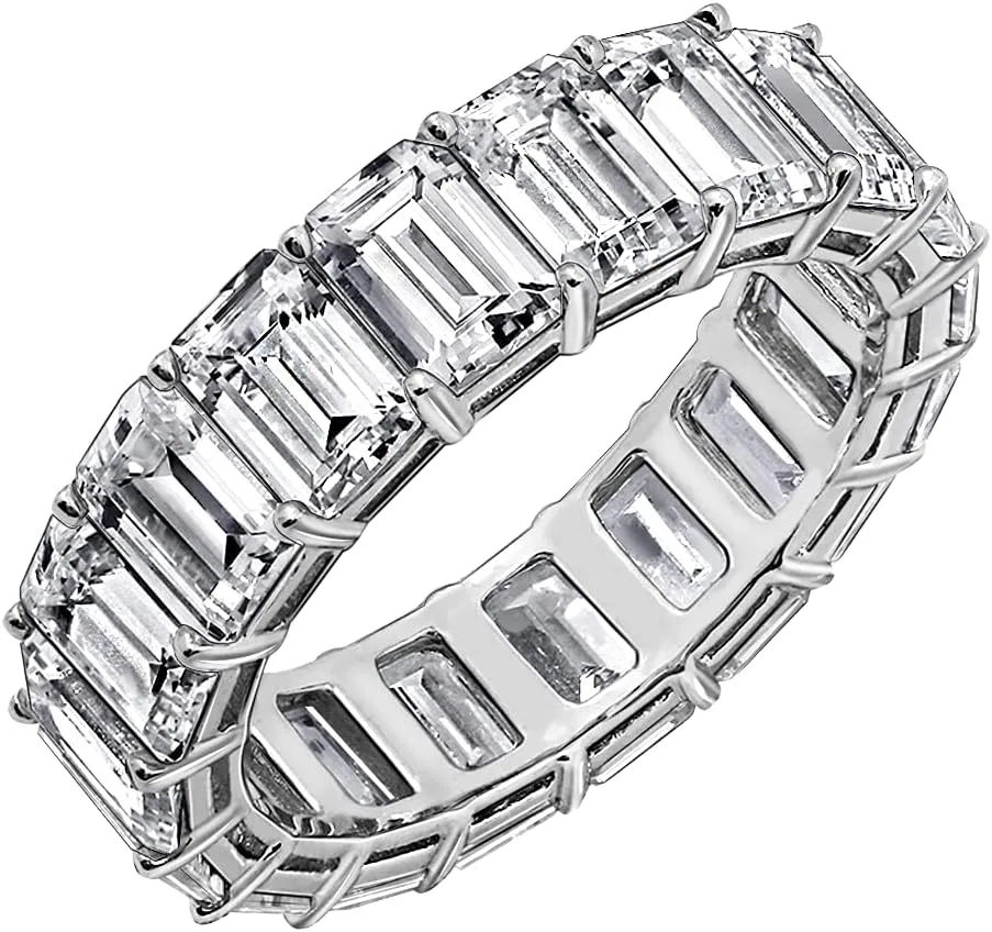 DIAMONBLISS Marilyn Monroe Eternity Ring For Women 14K Yellow Gold, Rose Gold, Platinum Plated 925 Sterling Silver Infinity Band | 10.30 Carats Emerald Cut Cubic Zirconia CZ Diamond Stimulant