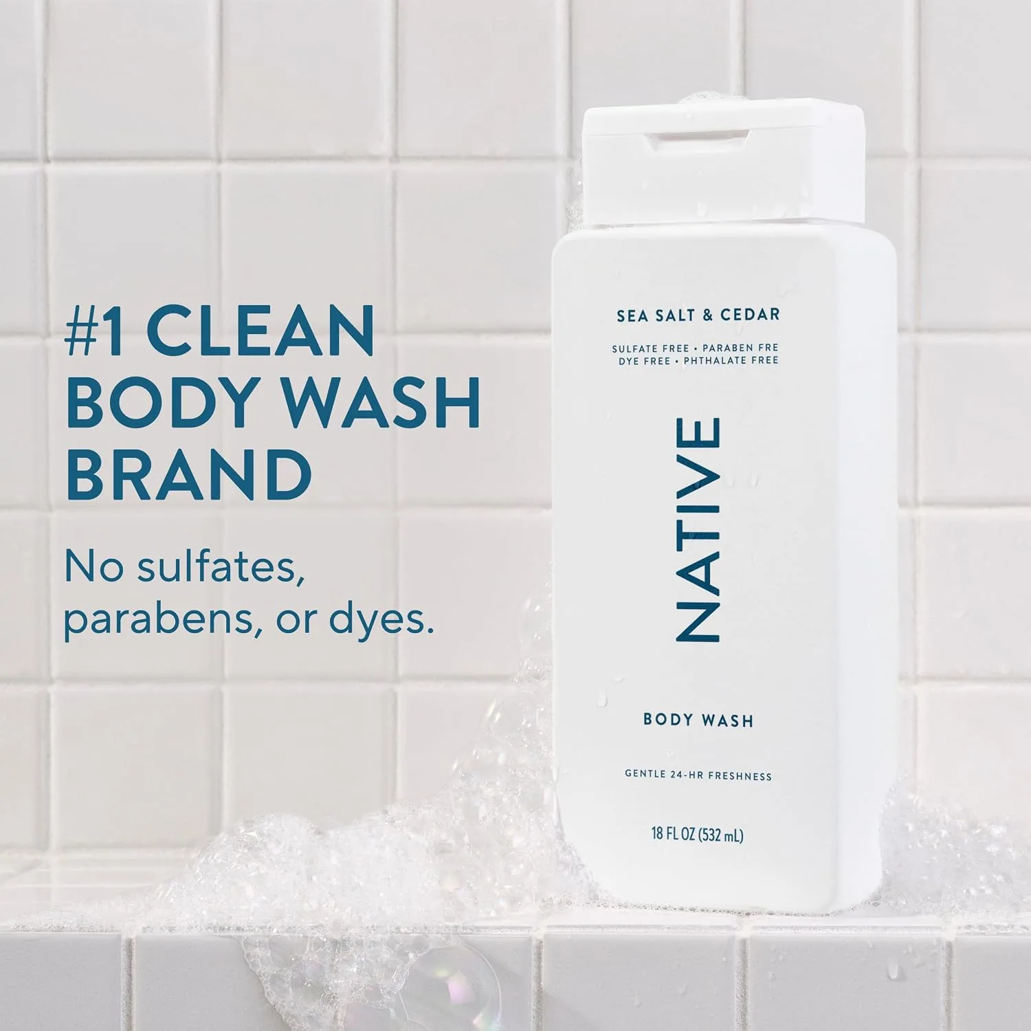 Native Clean Body Wash for Women & Men, Sea Salt & Cedar Scent, 18 fl oz