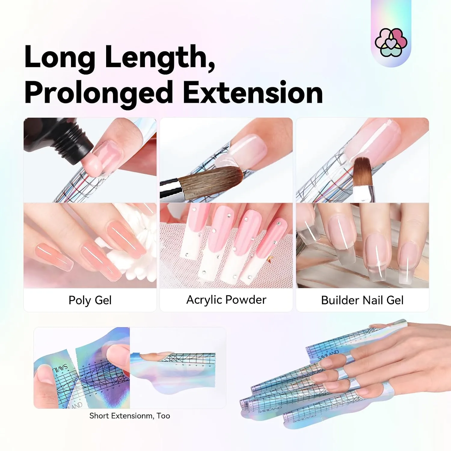 SAVILAND Reusable Long Length Nail Forms for Acrylic Nails Builder Nail Gel