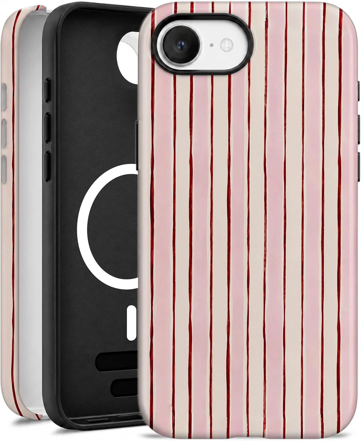 Funda magnética para iPhone 16e/17e Elystara rayas rosa y blanco